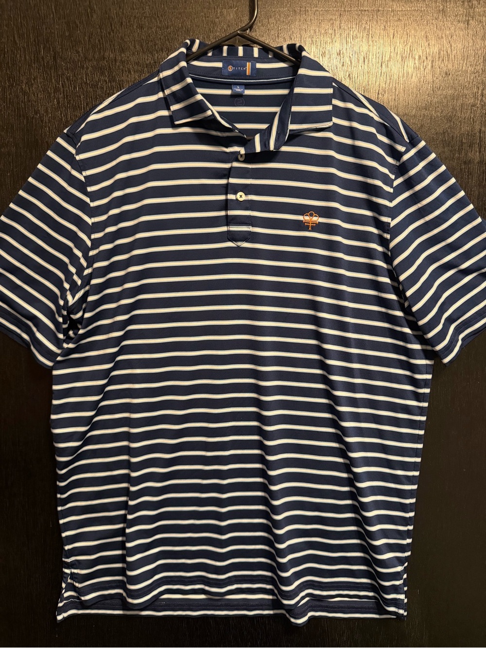 Stitch Shirt Mens Large Blue - White Stripes Golf Polo Shirt Performance